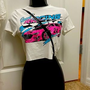 Speed racing crop tee with safety pin detail